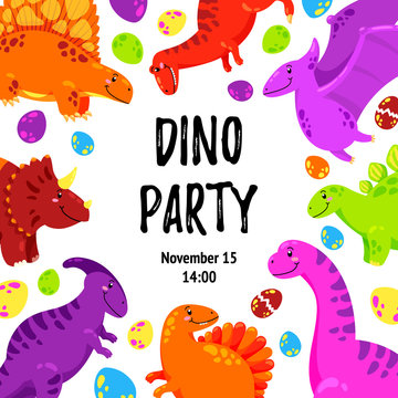 Cute greeting card with a dinosaur. Party invitation . Vector illustration