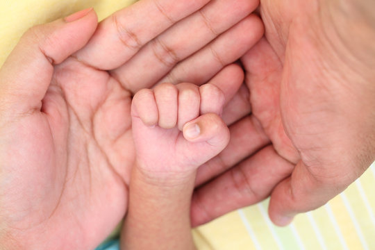 Newborn baby hand in mothers hand