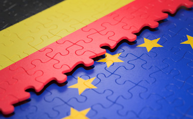 Flag of the Belgium and the European Union in the form of puzzle pieces in concept of politics and...