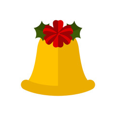 Christmas bell with holly leaf decoration icon. Vector illustration design