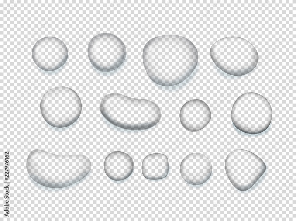 Poster Clear water drops vector clipart. Vector objects isolated on transparent background