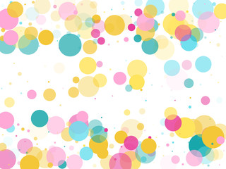 Memphis round confetti festive background in cyan blue, pink and yellow. Childish pattern vector.