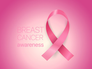 Breast cancer awareness month vector banner with pink ribbon