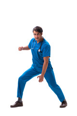 Young handsome doctor isolated on white