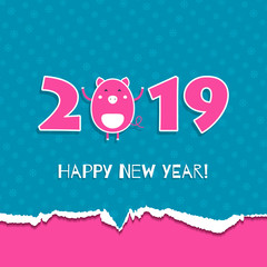 Fototapeta na wymiar The 2019 New Year Card with Pig