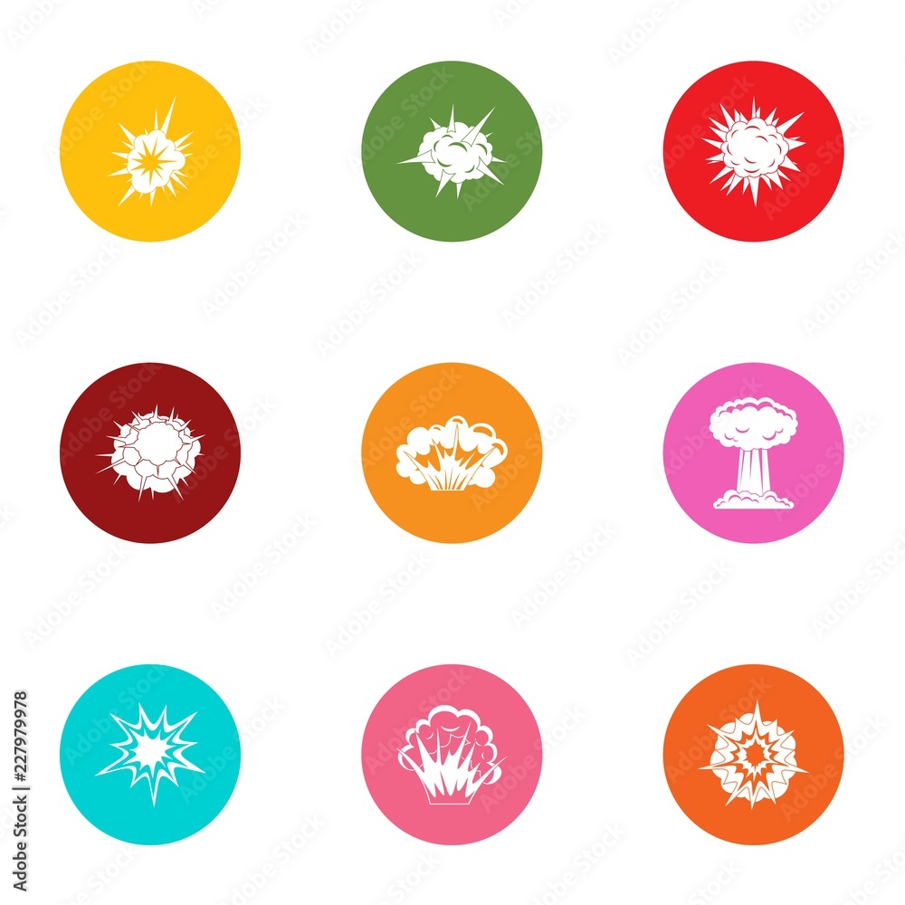 Poster explosion wave icons set. flat set of 9 explosion wave vector icons for web isolated on white backgr