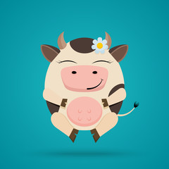 Vector cartoon illustration of funny egg shaped smiling cow