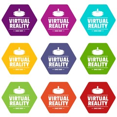 Vr vision icons 9 set coloful isolated on white for web