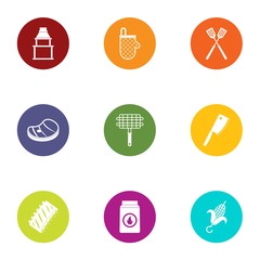 Grill grid icons set. Flat set of 9 grill grid vector icons for web isolated on white background