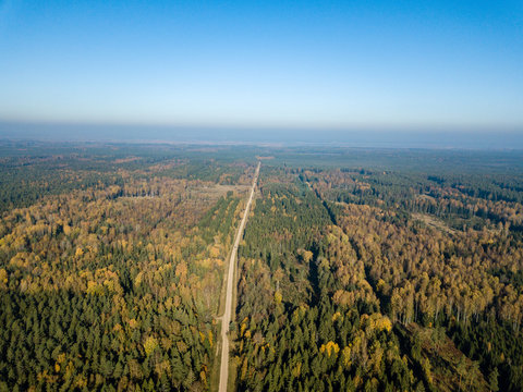 drone image. aerial view of rural area with fields and forests in autumn © Martins Vanags