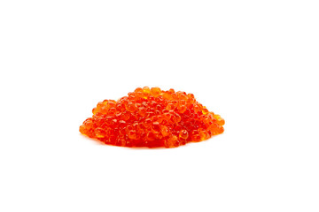 Red salmon caviar heap isolated on white.