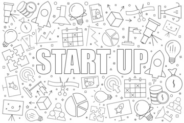 Start up background from line icon. Linear vector pattern. Vector illustration