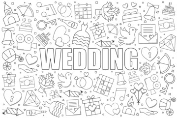 Wedding background from line icon. Linear vector pattern. Vector illustration