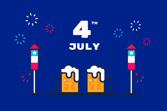 4th of July - America's Independence Day. Illustration of fireworks and beer. © RM Elements