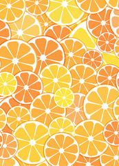 Vector Pattern background. sliced halves of citrus fruits oranges and tangerines. For business projects banner, brochure, layout, flyer.