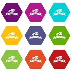 Cyber glasses icons 9 set coloful isolated on white for web