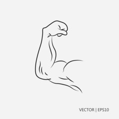 Vector illustration: Biceps. Hand with muscles. Hands of a strong man. Flat design. Drawings for children, coloring pages