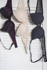 Three bodices on a white screen. Fashion concept