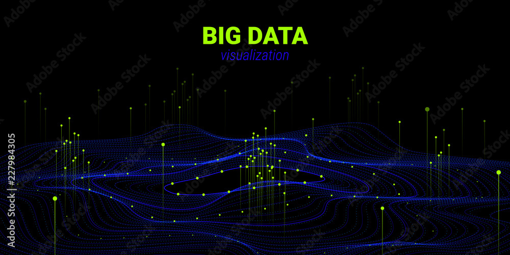 Wall mural wave 3d abstract background. big data visualization.