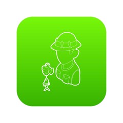 Fisherman icon green vector isolated on white background