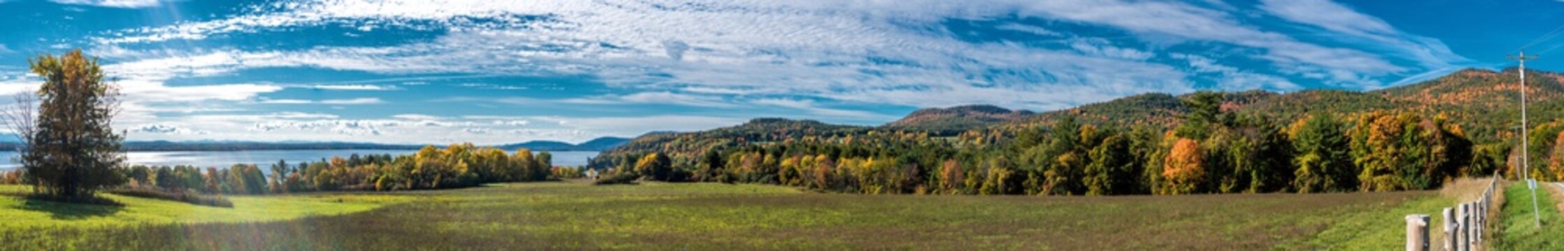 Panoramic view of an autumn scene near Lake Champlain