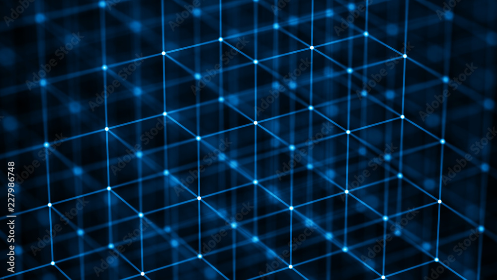 Poster Block chain concept. Network connection. 3D Rendering. Big data visualization. 4k rendering.