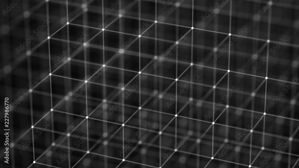 Poster Block chain concept. Network connection. 3D Rendering. Big data visualization. 4k rendering.