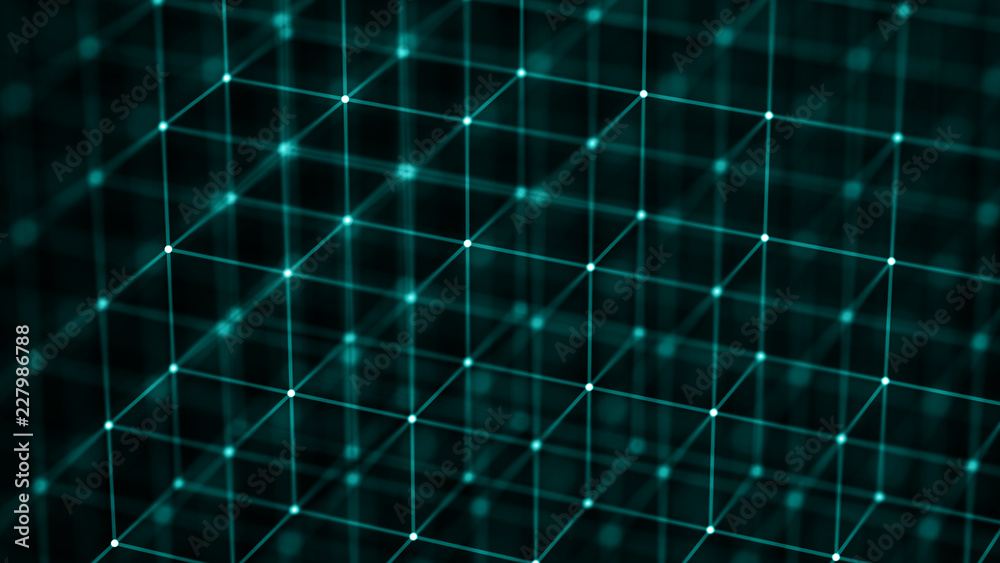 Poster Block chain concept. Network connection. 3D Rendering. Big data visualization. 4k rendering.