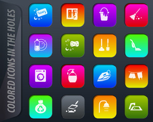 Cleaning company icons in the holes