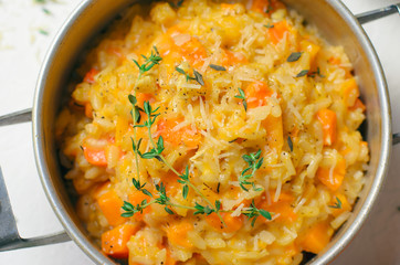 Pumpkin Risotto with Thyme and Parmesan, Italian Cuisine