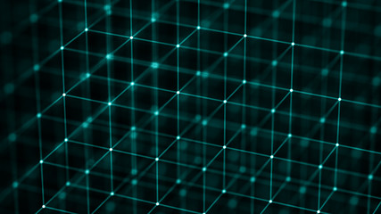 Block chain concept. Network connection. 3D Rendering. Big data visualization. 4k rendering.