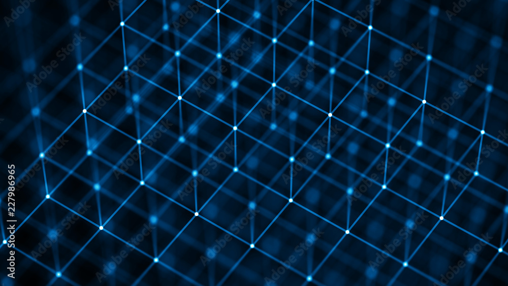 Poster Block chain concept. Network connection. 3D Rendering. Big data visualization. 4k rendering.