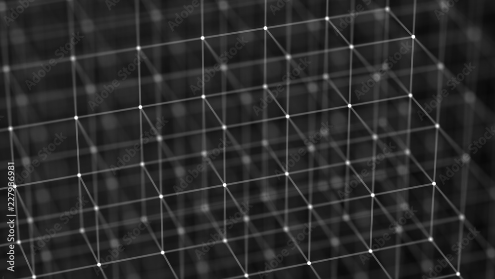 Poster Block chain concept. Network connection. 3D Rendering. Big data visualization. 4k rendering.