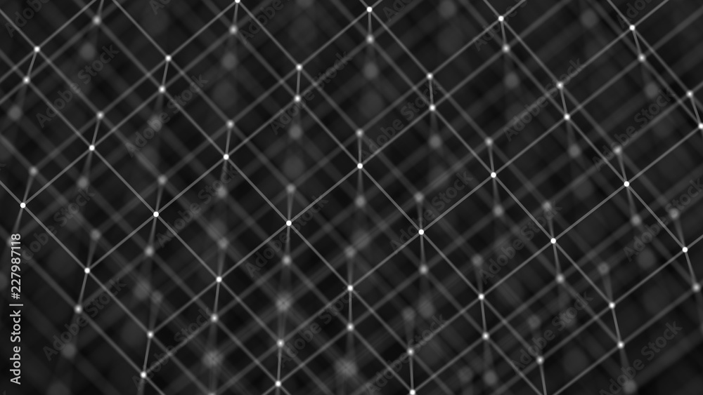 Poster Block chain concept. Network connection. 3D Rendering. Big data visualization. 4k rendering.