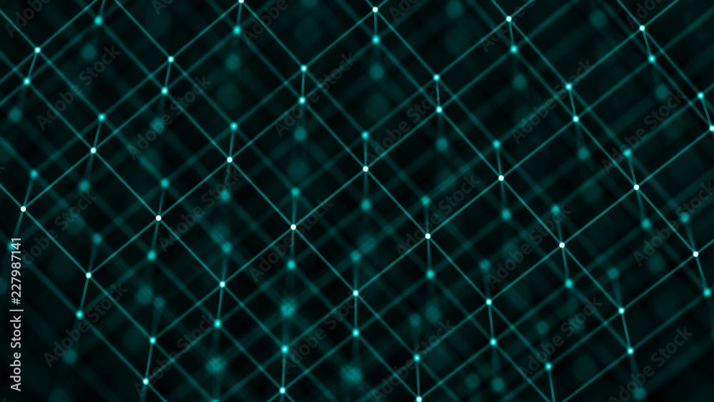 Poster Block chain concept. Network connection. 3D Rendering. Big data visualization. 4k rendering.