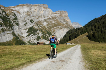 Mountainbiking in the Swiss Alps near Flims Laax, Switzerland, Europe