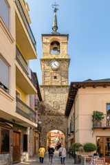 Historic clock tower in old town Ponferrada, in the Bierzo region of Spain.