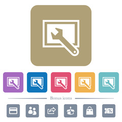 Screen settings flat icons on color rounded square backgrounds