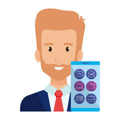 businessman with smartphone and social media