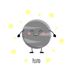 Cute Pluto  planet  kawaii characters vector illustration isolat