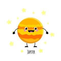 Cute Jupiter  planet  kawaii characters vector illustration isol