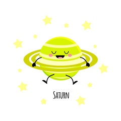 Cute saturn planet  kawaii characters vector illustration isolat