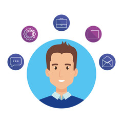 businessman with business icons