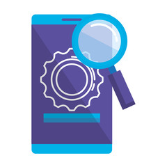 smartphone with gears and magnifying