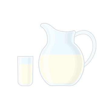 Glass and jug with milk vector illustration isolated on white ba