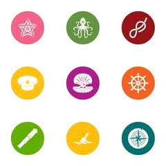 Sea occupant icons set. Flat set of 9 sea occupant vector icons for web isolated on white background