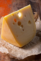 Swiss-style Dutch cheese,made from cow's milk, Maasdam or maasdammer cheese © barmalini