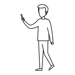 young man calling with smartphone character