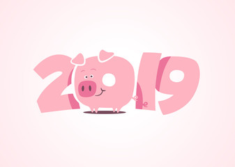 Happy New Year 2019 gift card, invitation or banner - Chinese year of the pig - Vector EPS10. 