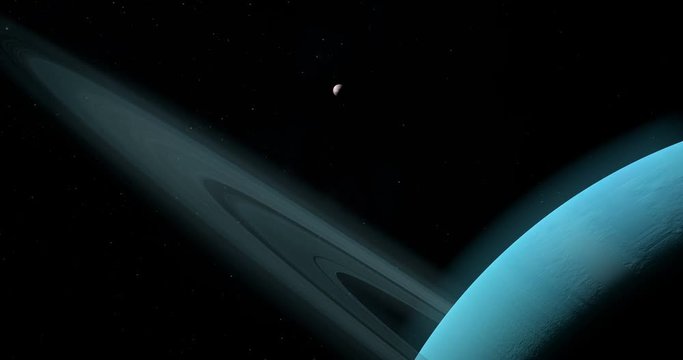 Satellite Ariel or Uranus I orbiting around Uranus planet and her rings